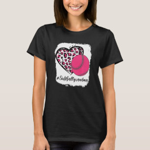 Bleached Softball Grandma Pink Leopard Print Heart T-Shirt