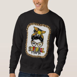 Bleached Softball Mama Leopard Messy Bun Player Mo Sweatshirt