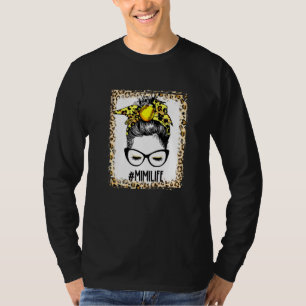 Bleached Softball Mimi Messy Bun Game Day Mothers T-Shirt