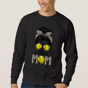 Bleached Softball Mom Life Leopard Messy Bun Game Sweatshirt