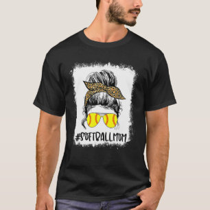 Bleached Softball Mom Life Leopard Messy Bun Game T-Shirt