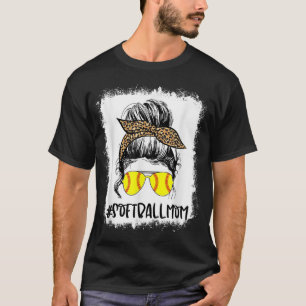 Bleached Softball Mom Life Leopard Messy Bun Game T-Shirt