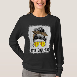 Bleached Softball Mom Life Leopard Messy Bun Game T-Shirt