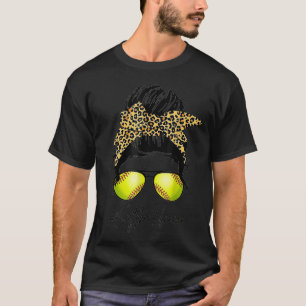 Bleached Softball Mom Life With Leopard and Messy T-Shirt