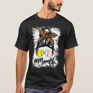 Bleached Softball Mom Life With Leopard And Messy T-Shirt