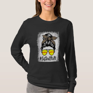 Bleached Softball Mom Life With Leopard And Messy T-Shirt