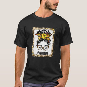 Bleached Softball Mom Messy Bun Game Day Mothers D T-Shirt