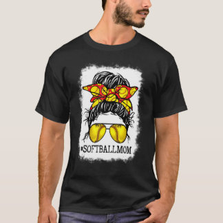 Bleached Softball Mom Messy Bun Women Player Mom M T-Shirt