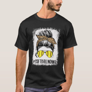 Bleached Softball Nonna Life Leopard Messy Bun Mot T-Shirt