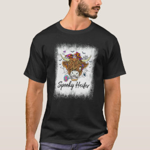 Bleached Spooky Heifer Spooky Vibes Cow Halloween T-Shirt