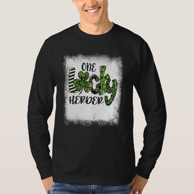 Bleached St Patricks Day Leopard One Lucky Herder  T-Shirt (Front)