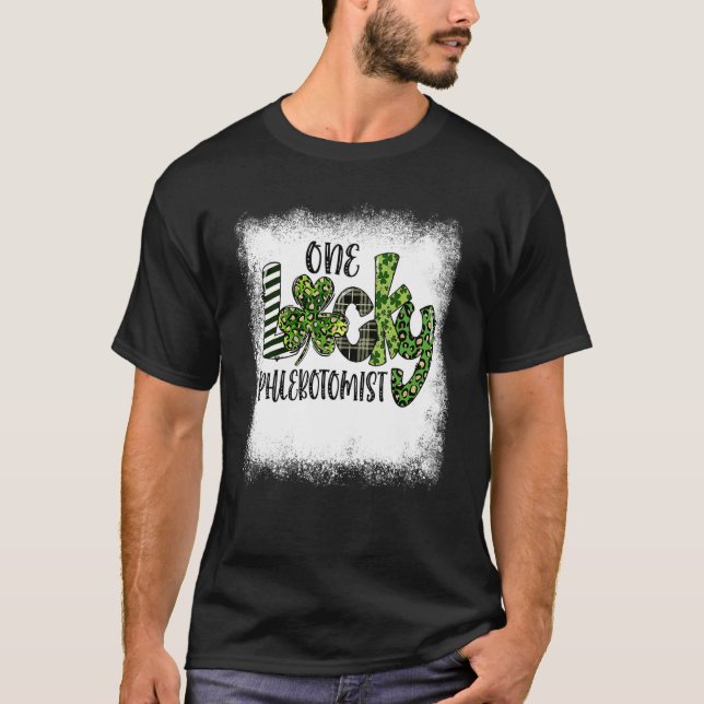 Bleached St Patricks Day Leopard One Luckyphleboto T-Shirt (Front)