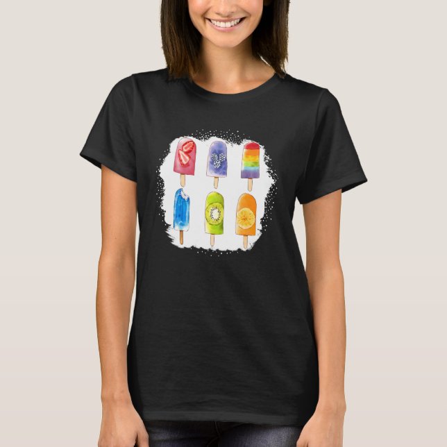 Bleached Summer Ice Cream Popsicle Ice Lolly Vacat T-Shirt (Front)