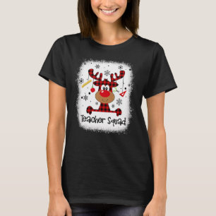 Bleached Teacher Squad Reindeer Red Plaid Christma T-Shirt