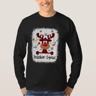 Bleached Teacher Squad Reindeer Red Plaid Christma T-Shirt