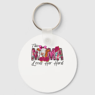 Bleached This Mama Loves Her Herd Mother's Day Cow Keychain