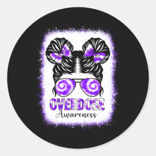 Bleached Tie Dye Overdose Awareness Messy Hair Bun Classic Round Sticker