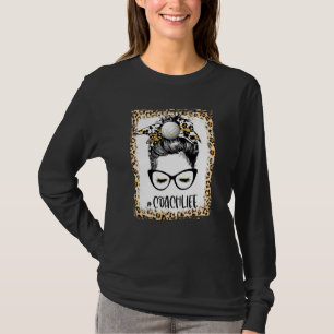 Bleached Volleyball Coach Girl Messy Bun Game Day  T-Shirt