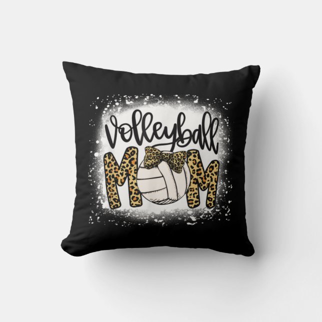 Bleached Volleyball Mom Leopard Fun Ball Mom Mothe Throw Pillow (Front)