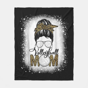 Bleached Volleyball Mom Life Leopard Messy Bun Gam Fleece Blanket