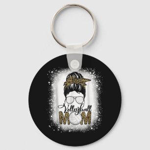 Bleached Volleyball Mom Life Leopard Messy Bun Gam Keychain