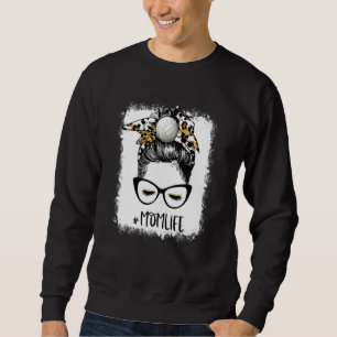 Bleached Volleyball Mom Life Leopard Messy Bun Gam Sweatshirt