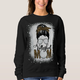 Bleached Volleyball Mom Life Leopard Messy Bun Gam Sweatshirt