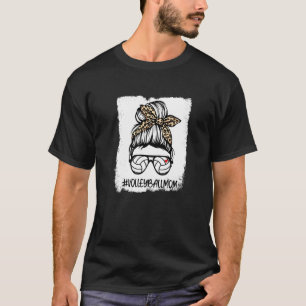 Bleached Volleyball Mom Life Leopard Messy Bun Mom T-Shirt