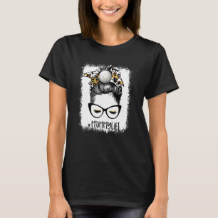 Bleached Volleyball Mommy Life Leopard Messy Bun G T-Shirt