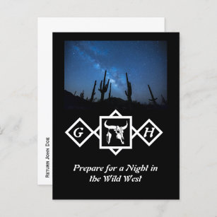 Bleached Whit Bull Skull Silhouette Monogram Photo Invitation Postcard