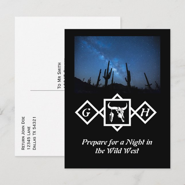 Bleached Whit Bull Skull Silhouette Monogram Photo Invitation Postcard (Front/Back)