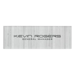 Bleached white faux wood planks pattern name tag