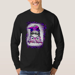 Bleached Womens Messy Bun Ribbon Purple Alzheimers T-Shirt