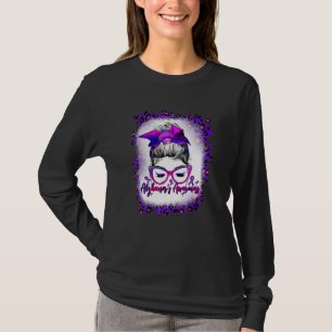 Bleached Womens Messy Bun Ribbon Purple Alzheimers T-Shirt