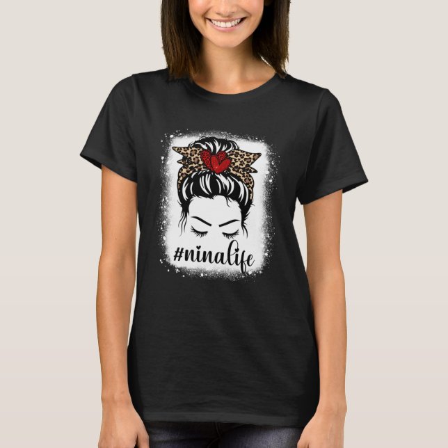 Bleaches Nina Life Messy Bun Leopard Print Women M T-Shirt (Front)
