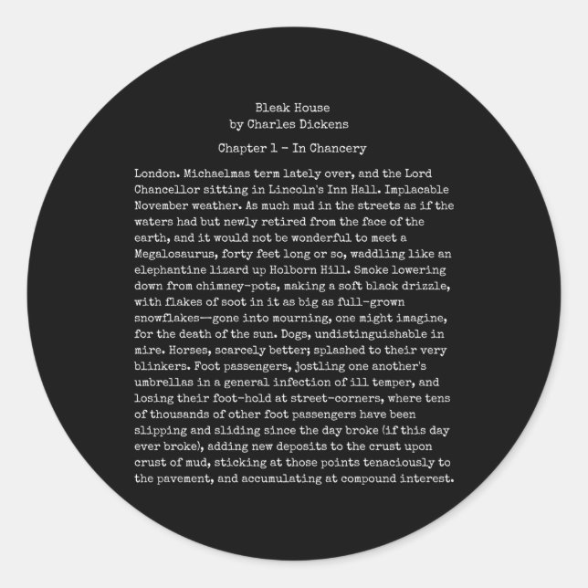 Bleak House Charles Dickens Book Text Reader Classic Round Sticker (Front)