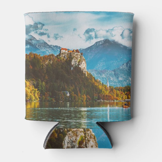 Bled Castle: Slovenian Cliff Overlook. Can Cooler (Front)