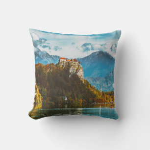 Bled Castle: Slovenian Cliff Overlook. Throw Pillow