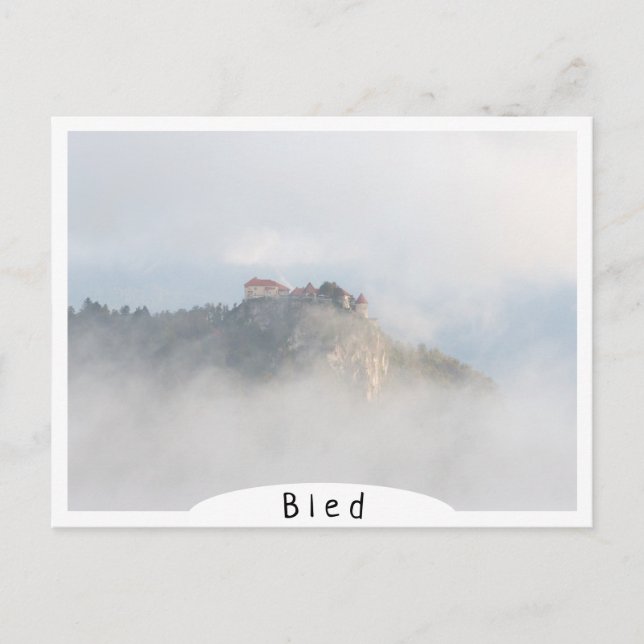 Bled castle surrounded by clouds postcard (Front)