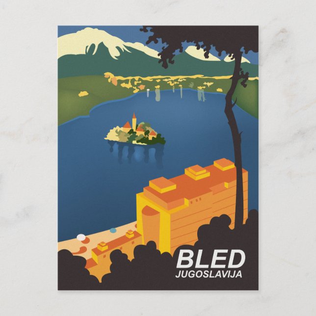 Bled, Yugoslavia, vintage travel Postcard (Front)
