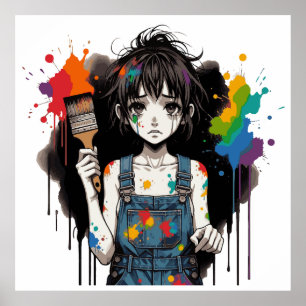 Bleed Colours Crying Artist Girl Manga Anime Creat Poster