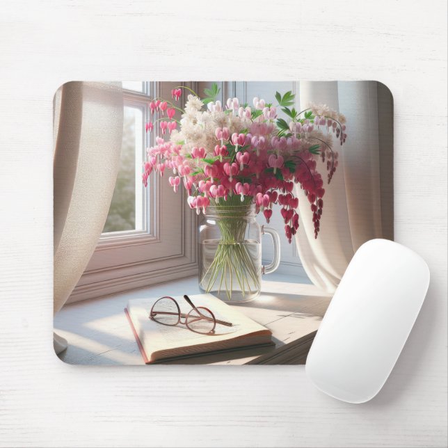 Bleeding Heart Bouquet With Book Mouse Pad (With Mouse)