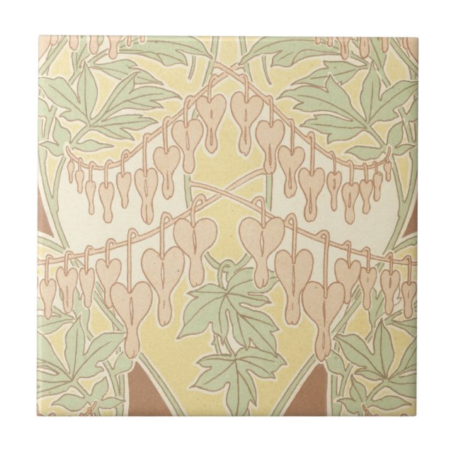 bleeding heart flowers vintage art nouveau pattern tile (Front)