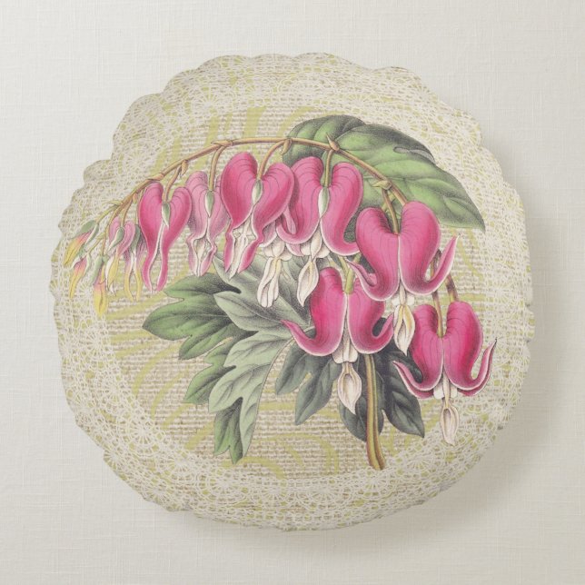 Bleeding heart & lace floral vintage pillow (Front)