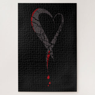 Bleeding heart. Wounded sad heart. Darkness. Jigsaw Puzzle