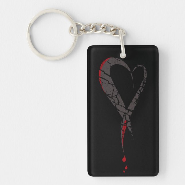 Bleeding heart. Wounded sad heart. Darkness. Keychain (Front)