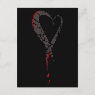 Bleeding heart. Wounded sad heart. Darkness. Postcard