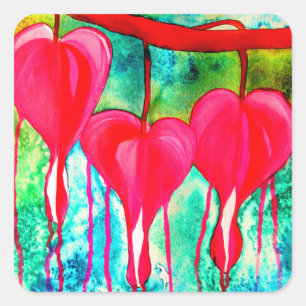Bleeding Hearts flowers art Square Sticker
