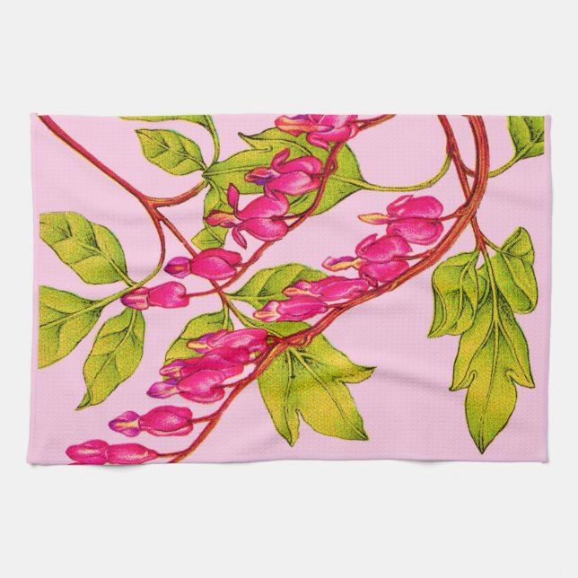 bleeding hearts flowers print kitchen towel (Horizontal)