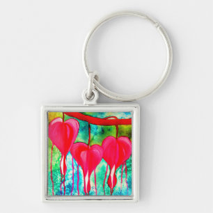 Bleeding Hearts Watercolor abstract Keychain
